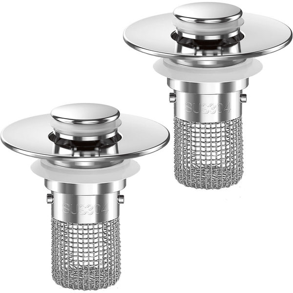 Bathroom Sink Drain Strainer (2PCS), Pop-up Sink Drain Strainer with Removable Stainless Steel Strainer Basket Hair Catcher, Bathroom Sink Strainer for Bathroom Sink Stopper Replacement.