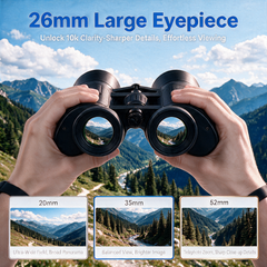 20x52 High Power Binoculars, 28mm Large Eyepiece, BAK4 Prism FMC Lens, IPX4 Waterproof with Smartphone Adapter, Black for Bird Watching Hunting Hiking